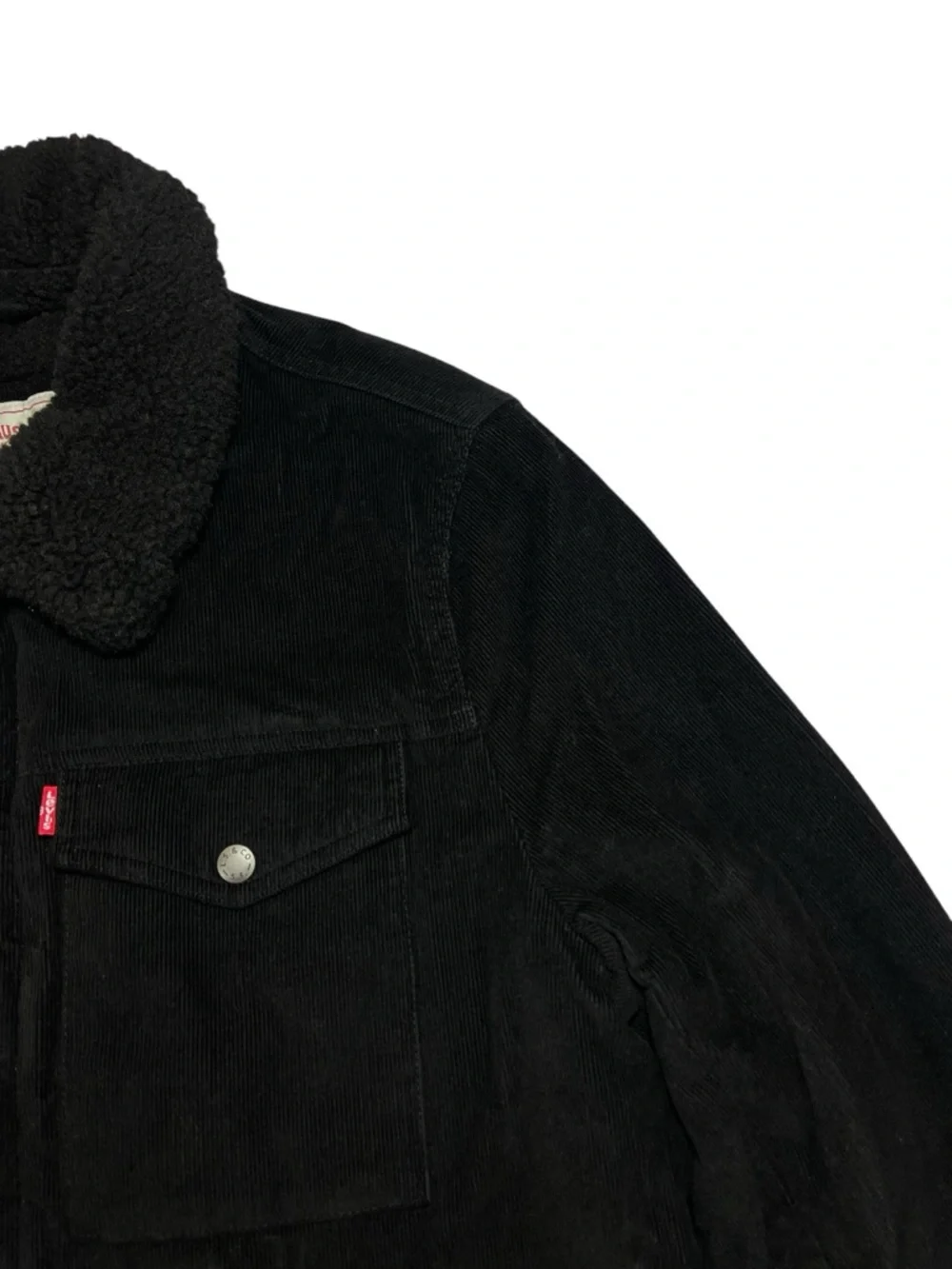 ⚡️SOLD⚡️Levi's Black Sherpa Corduroy Jean Jacket Bomber Coat - Picture 15 of 16